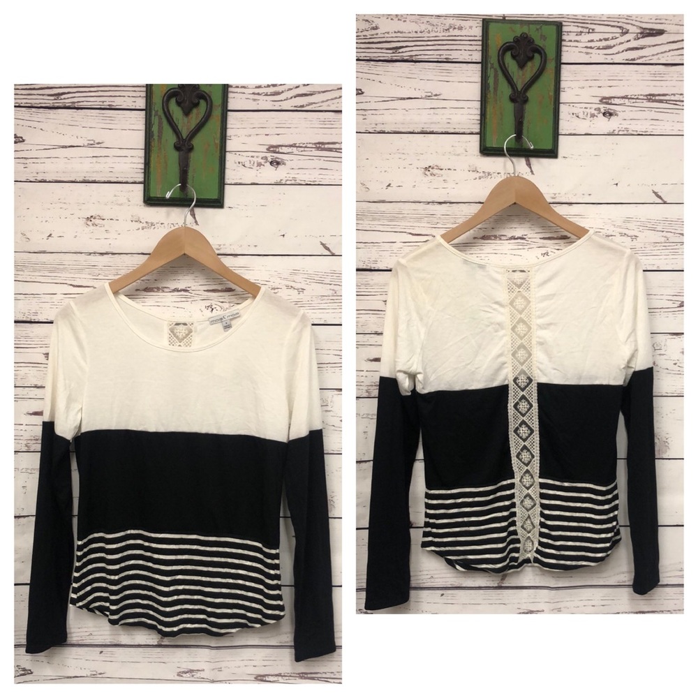 Moa Moa lace back color block striped shirt